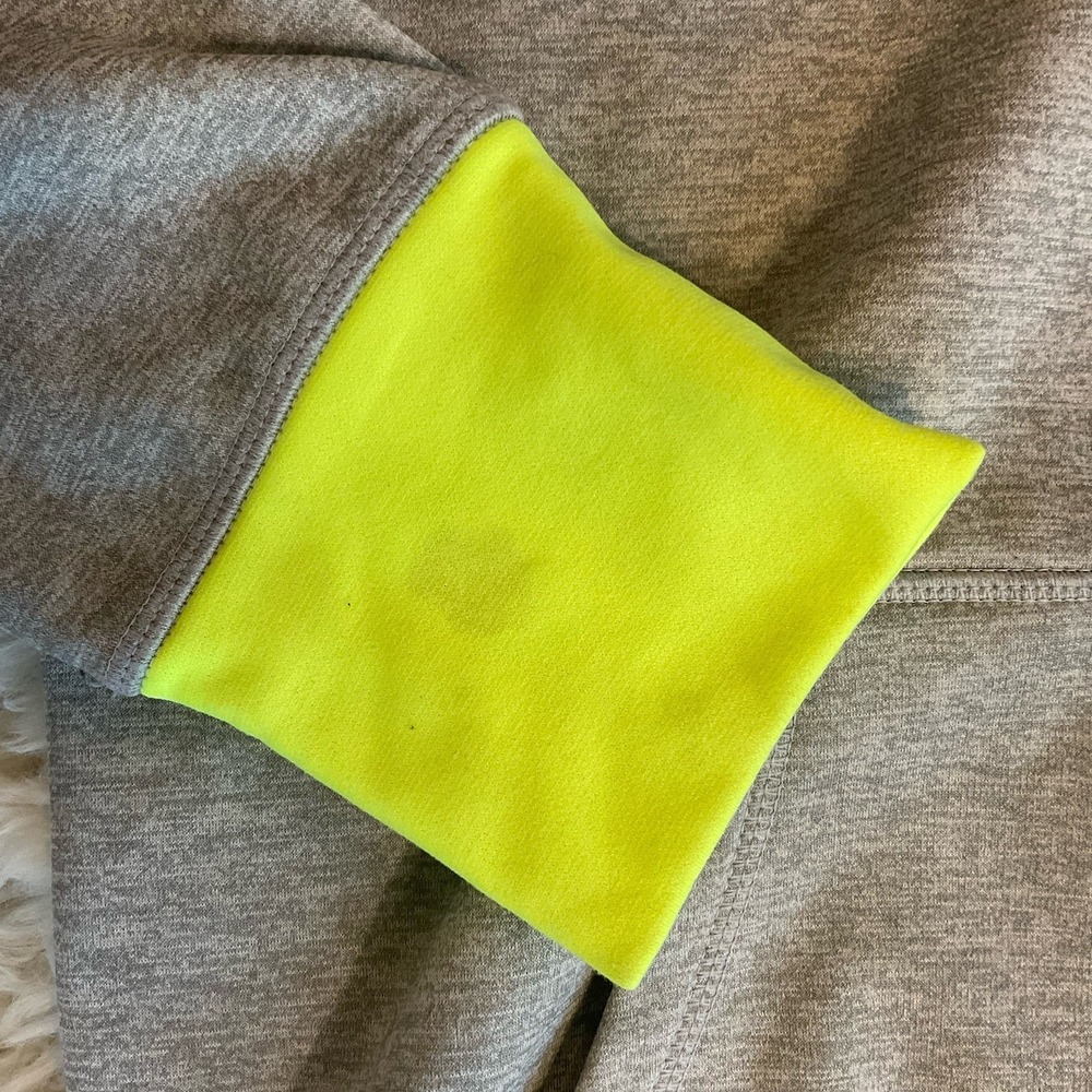 Nike Therma-Fit Hoodie Women Medium Gray Volt Neon Yellow Pullover Swoosh Thumbs - Picture 8 of 10